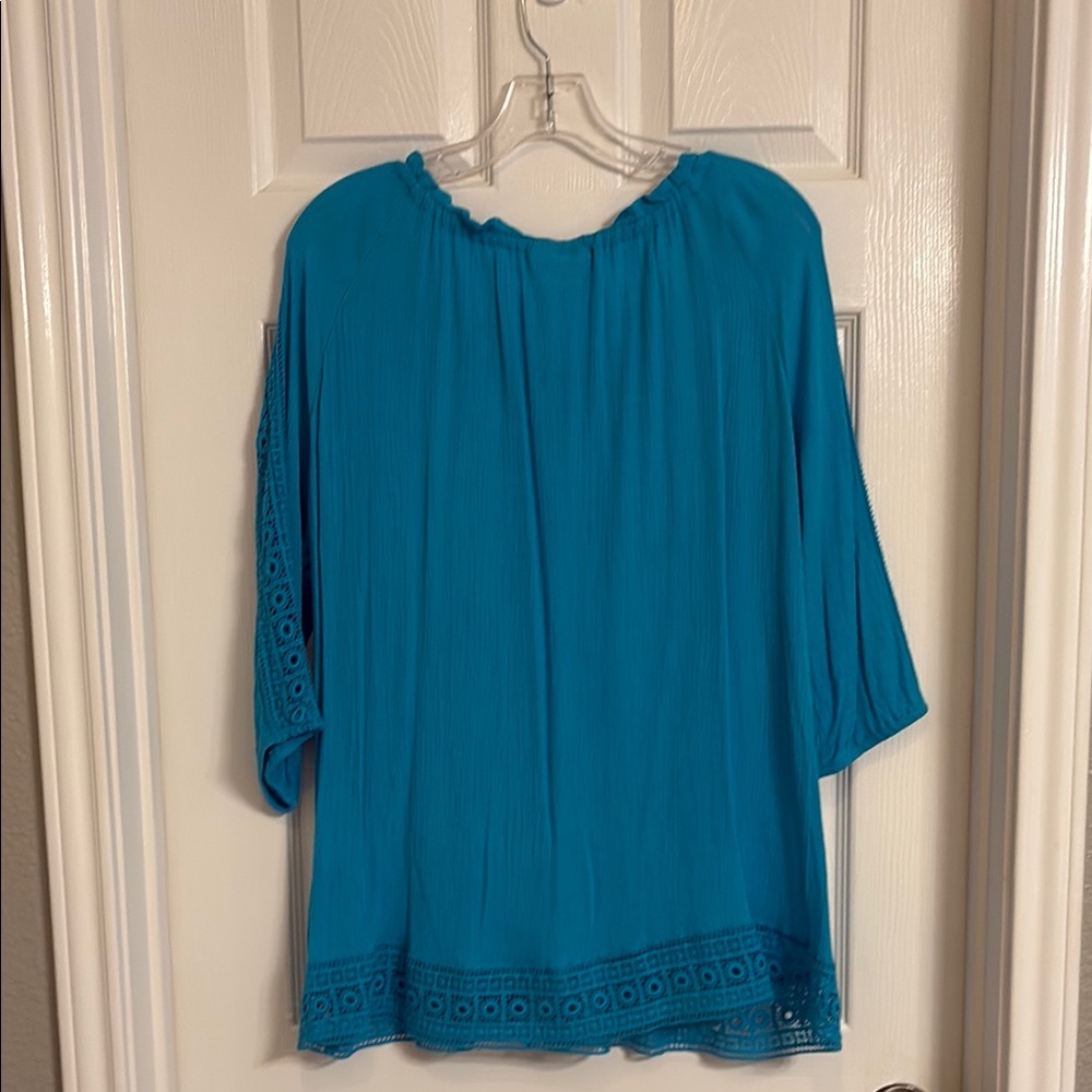 Westport Teal Blouse with Lace Trim - Picture 5 of 5
